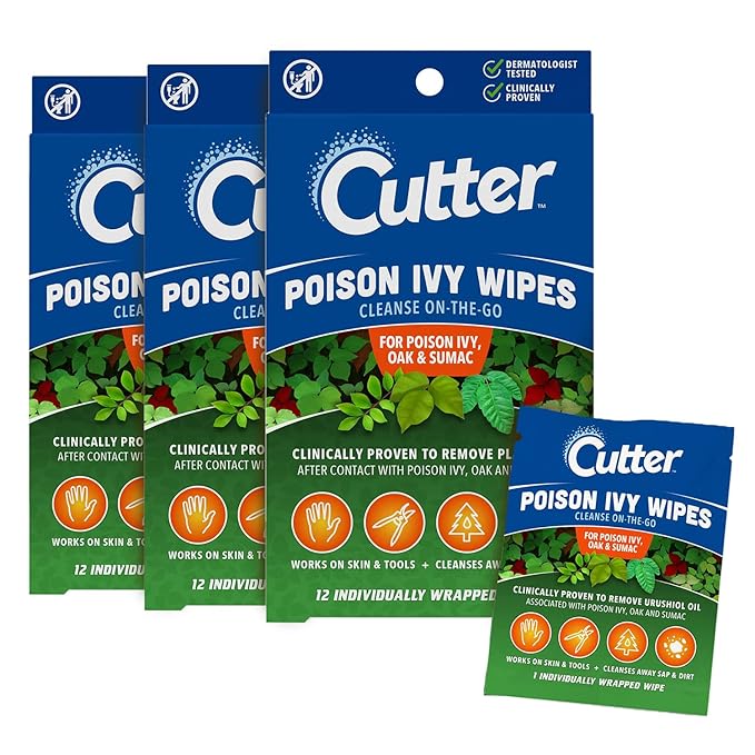 Cutter Poison Ivy Wipes, On-the-Go Cleansing for Poison Ivy, Oak & Sumac, 12 Wipes, (3 Pack)-Mewly Pet