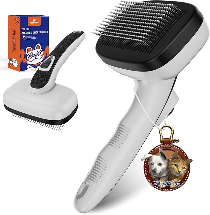 Dog Self Cleaning Slicker Brush for Shedding, Ideal for Short Long Haired Dogs, Including Cat. Removes Loose Fur, Undercoat, Mats, Tangled Hair. Suit for Large Medium Small Animal, Gray-Mewly Pet