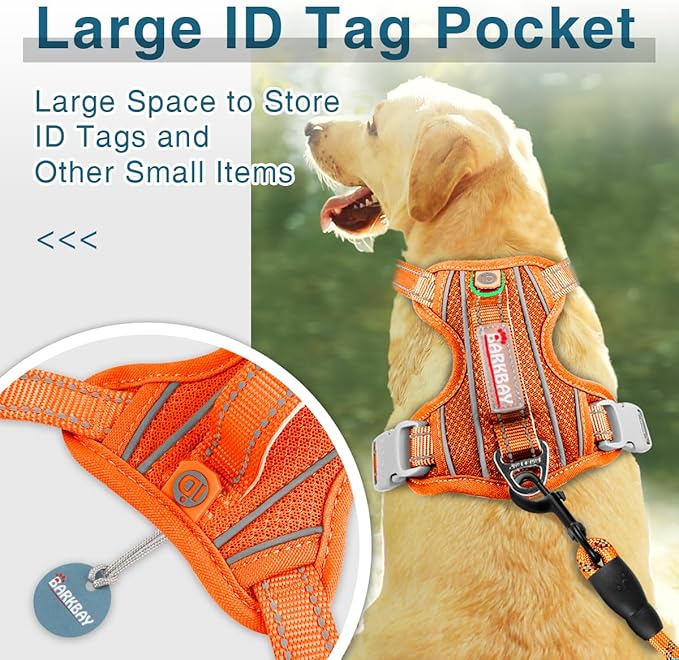 BARKBAY Dog Harness No Pull with ID Tag Pocket - Heavy Duty, Reflective, Easy Control for Large Dogs(Orange,XL)-Mewly Pet