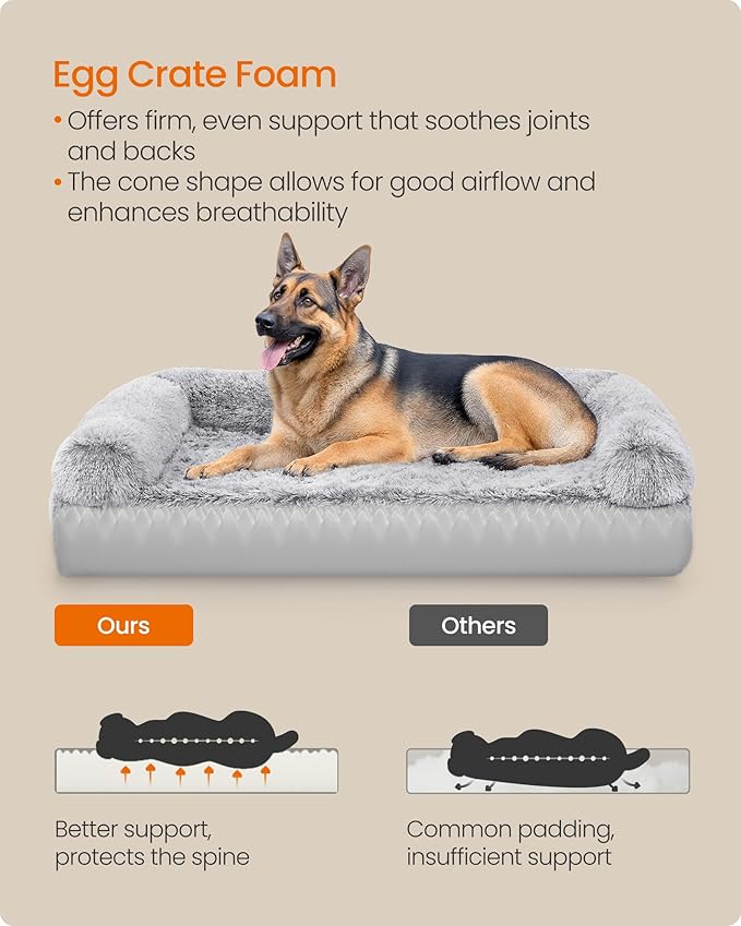 Feandrea Dog Bed, Orthopaedic Dog Sofa Bed for Large Dogs, Waterproof Ped Bed with Removable Washable Cover, 48 x 33.5 x 9.5 Inches, Gray Ombré UPGW234G01-Mewly Pet