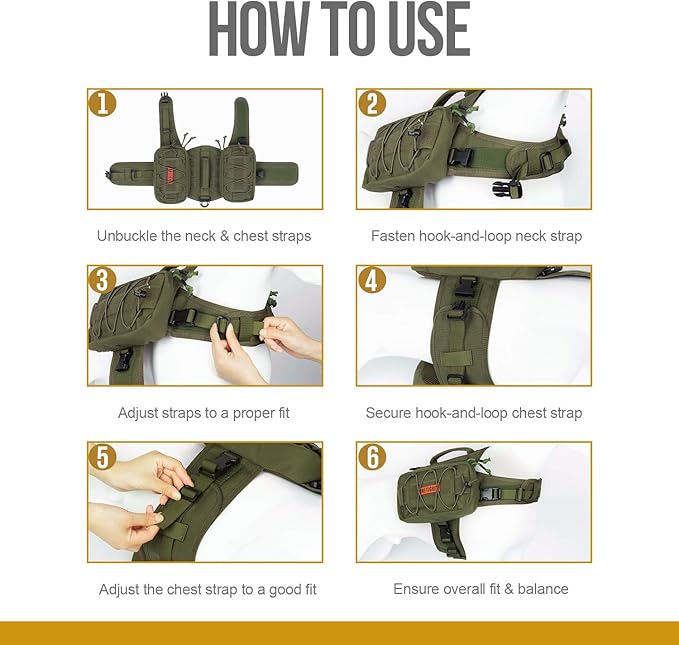 OneTigris Dog Backpack for Hiking Nylon Dog Harness Backpack with Side Pockets for Large Dog with 17"-23.5" Neck Girth and 25"-31" Chest Girth (Green, Medium)-Mewly Pet