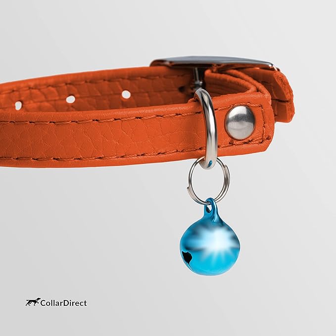 CollarDirect Leather Cat Collar, Cat Safety Collar with Elastic Strap, Kitten Collar for Cat with Bell Black Blue Red Orange Lime Green (Neck Fit 6"-7", Orange)-Mewly Pet