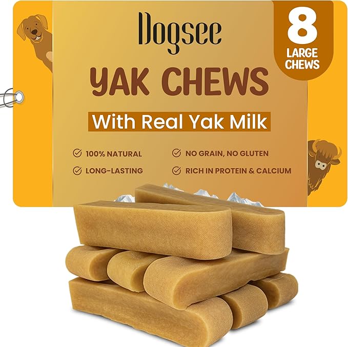 Dogsee Original Himalayan Yak Cheese Dog Chews 2lb (Large - 8 Bars) | Rawhide Free | Fight Plaque & Tartar | Long Lasting | for Cleaning Teeth-Mewly Pet