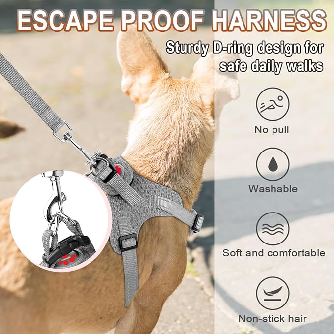 Dog Harness Step in Dog Vest Harness, Reflective Adjustable Puppy No Pull Harness Breathable Soft for Small and Medium Dogs Cats, Grey, S-Mewly Pet
