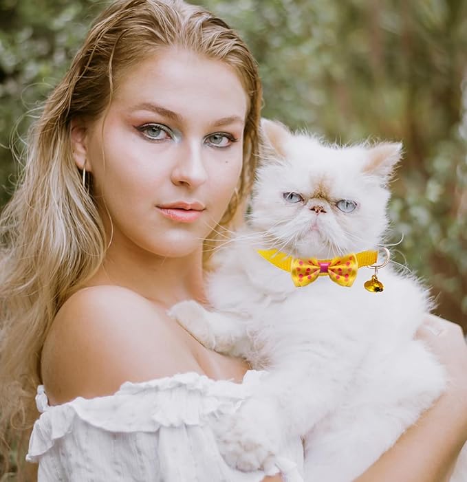 16 PCS Cute Cat Collars with Bells - Breakaway Collars for Girls & Small Kittens - Pink, Bowtie Design - Kitten Supplies-Mewly Pet