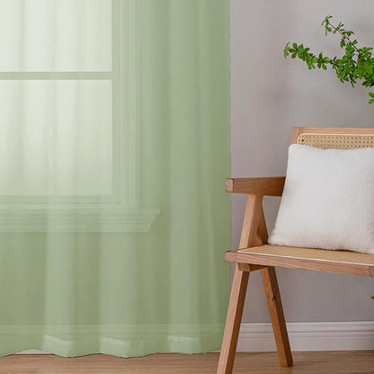 Aiyufeng Light Green Sheer Curtains 63 Inch Length 2 Panels Set for Living Room, Light Filtering Green Window Sheers Drapes for Bedroom, Each 42" W x 63" L