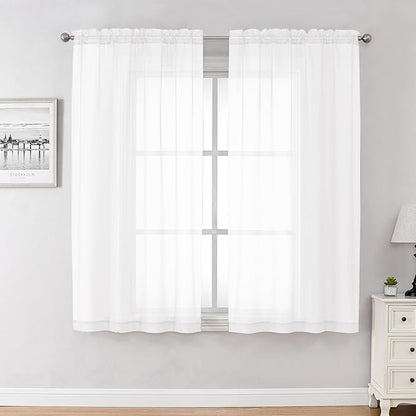 Chyhomenyc White Sheer Curtains 63 Inches Long 2 Panels, Light Filtering Bright Lightweight Curtains for Living Room, Soft Gentle Voile Rod Pocket Bedroom Window Drapes, 59Wx63L Inch, 2PCS