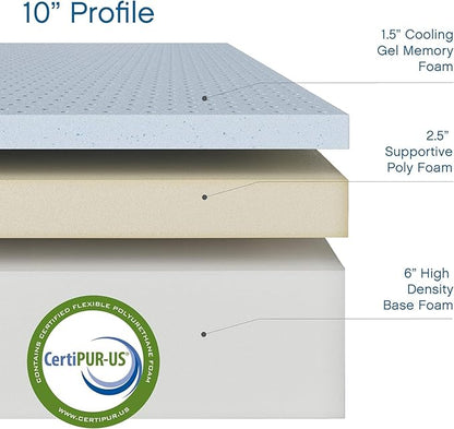 Classic Brands Cool Gel Ventilated Memory Foam 10-Inch Mattress | CertiPUR-US Certified | Bed-in-a-Box, Twin XL