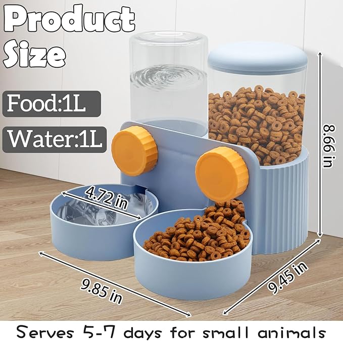 kathson Automatic Rabbit Food and Water Dispenser for Cage, Auto Gravity Bunny Feeder and Water Set Hanging Small Animal Feeding & Watering Supplies for Guinea Pig Ferret Puppy Kitten (Blue)-Mewly Pet