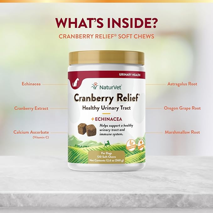 NaturVet – Cranberry Relief Plus Echinacea – Helps Support a Healthy Urinary Tract & Immune System – 120 Soft Chews-Mewly Pet