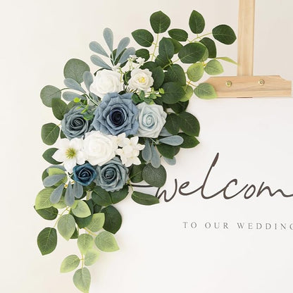 Artificial Flowers Decorations Pack of 2,Centerpieces for Wedding Reception Backdrop Decoration, Floral Decor Wall Home Entryway OutdoorDecorations (Serene Dusty Blue)