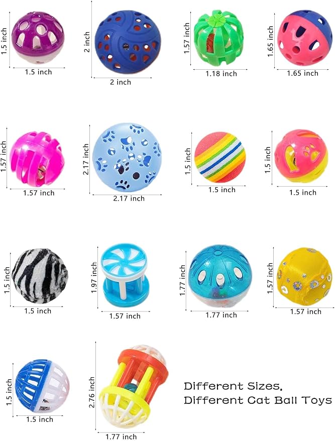 10-Pack Cat Toy Balls with Bells for Kittens and Cats of All Breeds (1.5'' - 2.2'', Cat Toys Deluxe Pack)-Mewly Pet