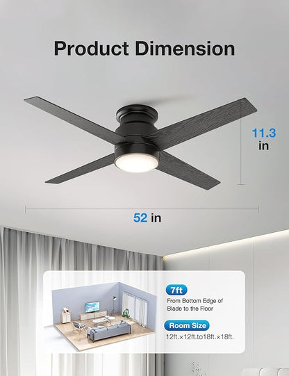 warmiplanet Flush Mount Ceiling Fans with Lights and Remote Control, 52-Inch, Brushed Nickel, 4-Blades, 2 Pack