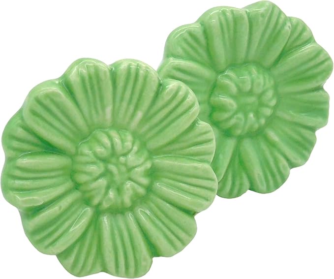 6PCS Vintage Floral Daisy Ceramic Dresser Drawer Knobs Elegant Cabinet Cupboard Door Hardware Pull Handles w/Screws Green