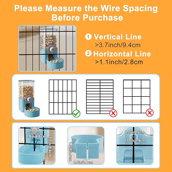 Auto Gravity Food Dispenser for Cage Hanging, 41OZ Capacity Hanging Automatic Pet Cage Feeder, Food Bowl for Cats Dogs Rabbit Ferret Chinchilla Bird Hedgehog Guinea Pig (Blue)-Mewly Pet