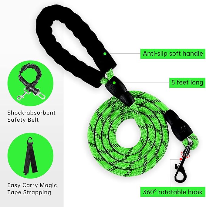 IVY&LANE No Pull Dog Harness for Medium Dogs, Dog Vest Harness with Leash, Safety Belt and Storage Strap, Fully Adjustable Harness, 360° Reflective Strip, Soft Handle (Green,M)-Mewly Pet