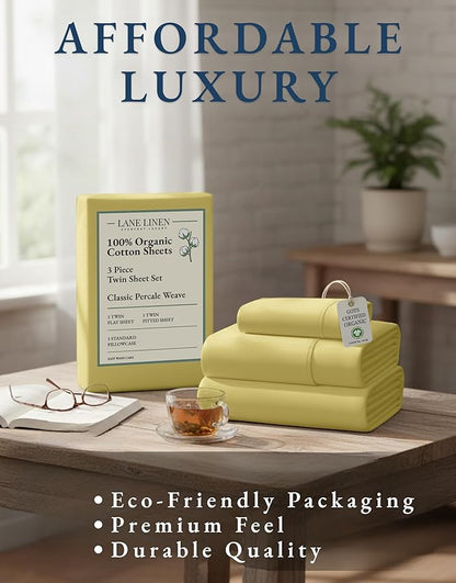 LANE LINEN Eco Friendly Cocoon 100% Organic Cotton Twin Sheets, Low Pill Fade Resistance Fully Elasticized Mercerized Cotton Soft & Comfy Hotel Style Percale Weave Sheets Twin- Cocoon