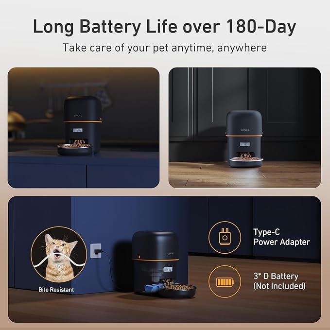 Automatic Cat Feeder - 2L Cat Food Dispenser, Timed Auto Pet Feeder with 180-day Battery Life, 1-6 Meals Per Day, 1-16 Portion, Desiccant Bag Keeps Dry Food Fresh, Also for Small Dogs-Mewly Pet