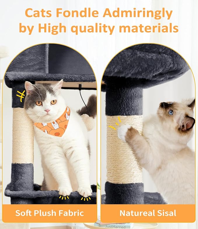 Cat Tree Large Cat Tower Tree 68" Multi-Level Cat Tower for Indoor Cats with Sisal Scratching Posts, Widen Cat Perche, Square Hammock, 2 Widen Condos, Scratching Posts, Grey-Mewly Pet