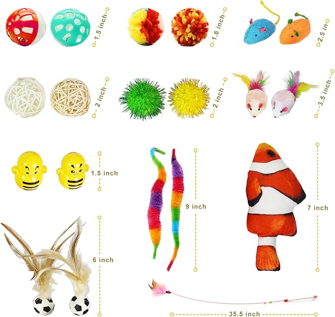 21-Piece Cat Toys Set, Interactive Tunnel, Balls, Mice, Feather Wands, Catnip Toys(Rainbow Cat Tunnel)-Mewly Pet
