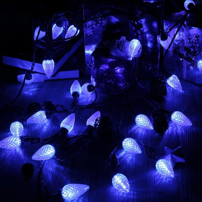 Brizled Blue Christmas Lights, 16ft 25 LED C9 Connectable, 120V UL Certified Outdoor Indoor Xmas Tree Roof Patio Porch Party Holiday Decor