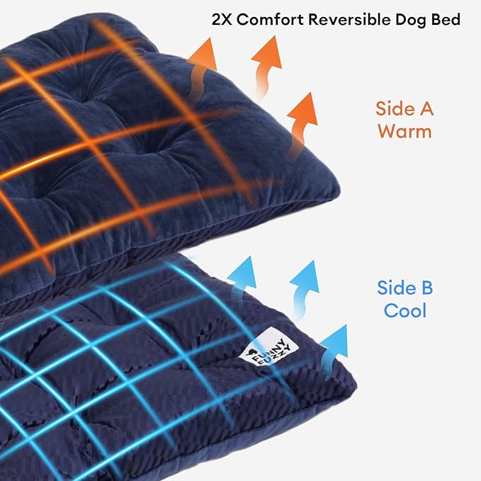 FUNNY FUZZY 42x28 Washable Dog Bed Crate Mat, 2 in1 Pet Pillow Sleeping Bed, Fluffy Deluxe Kennel Mattress for X-Large Dog and Cat,Charcoal Grey,XL,Midnight Blue-Mewly Pet