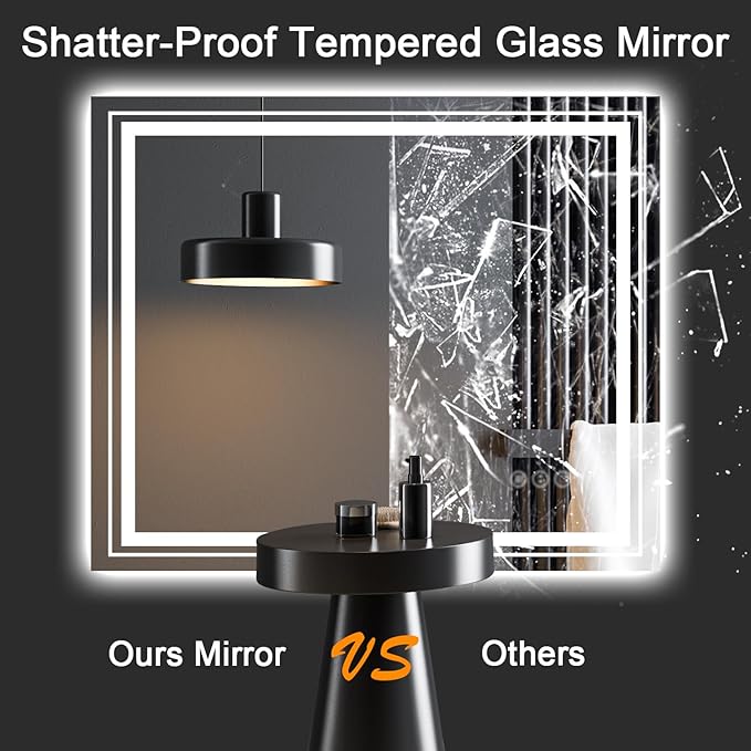 LED Bathroom Mirror, 48"X30" with Front and Backlit, Anti-Fog, Large Bathroom Vanity Mirror for Wall, Memory Function, Stepless Dimmable, Tempered Glass (Horizontal/Vertical)