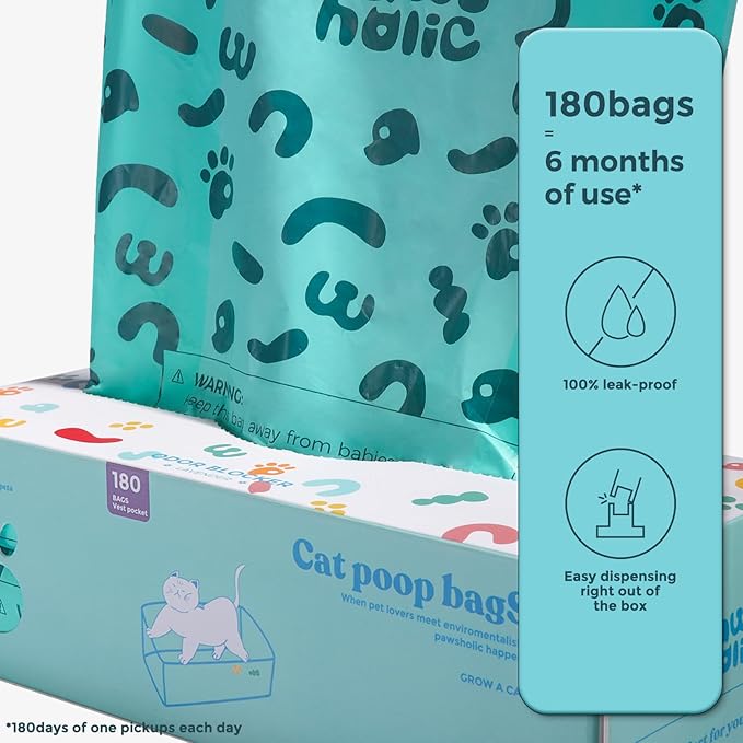 Poop Bags for Dog and Cat - Biodegradable 100% Leak-Proof Pet Waste Bags with Handle, 360 Count, Cornstarch Based Extra Thick, for Dog Poop and Cat Litter Disposal (Unscented)-Mewly Pet