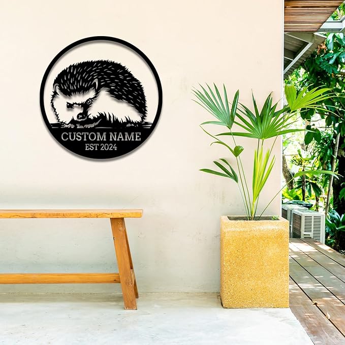 Custom Hedgehog Metal Sign, Personalized Hedgehog Metal Wall Art,Hedgehog Lovers Gift Metal Kid Room Decor,Personalized Hedgehog Lover Name Sign,Kid Nursery Decoration (Style A)