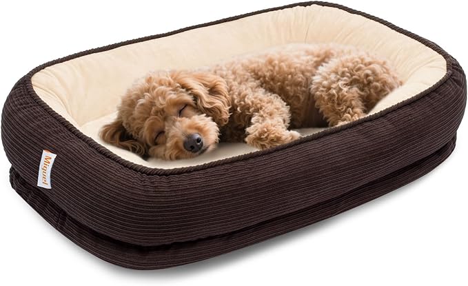Orthopedic Dog Bed for Medium Size Dog Washable Cover, Egg Crate Foam Cat Bed for Senior Cat,Oval Kennel Bed, Pet Couch Bed with Four Sided Bolster, Removable Washable Cover Non-Slip Bottom, Brown-Mewly Pet