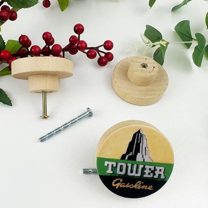 1.8" 8PCS Vintage Unique Gasoline and Automobile Cabinet Wood Knobs Wooden Door Farmhouse Kitchen Cabinet Dresser Drawer Pulls and Knobs