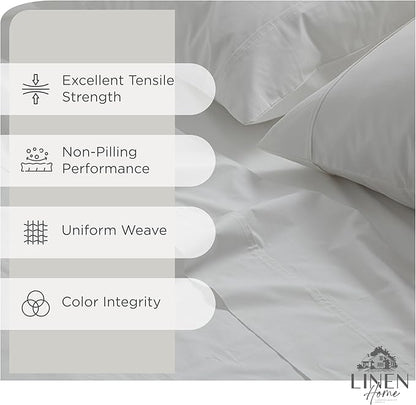 Linen Home 100% Cotton Percale Sheets Twin Size, White, Deep Pocket, 3 Pieces Set - 1 Flat, 1 Deep Pocket Fitted Sheet and 1 Pillowcase, Crisp Cool and Strong Bed Linen