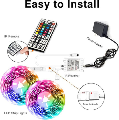 dalattin Led Lights for Bedroom 130ft RGB Led Strip Lights Color Changing Kit with 44 Keys Remote Controller and 24V Power Supply Led Light Strips Indoor Decoration,2 Rolls of 65ft