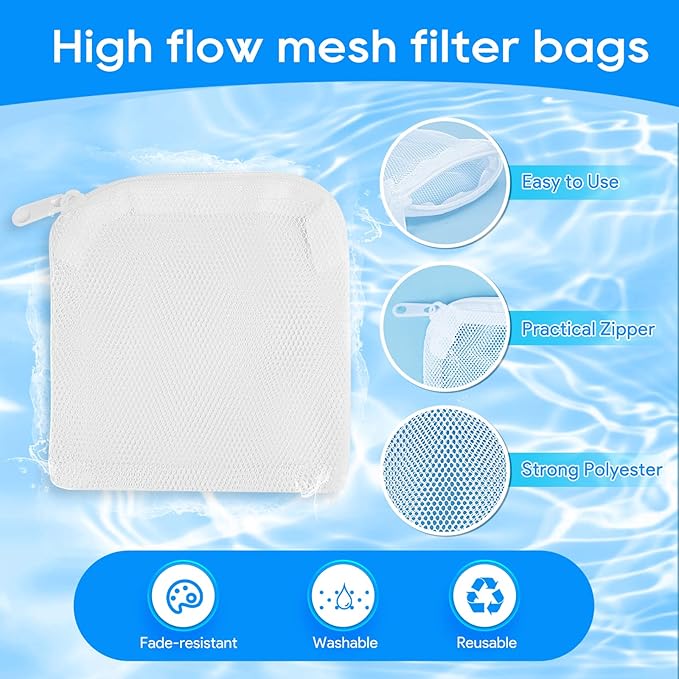 Aquarium Filter Media Bags for Aquarium with Zipper, Fine Mesh Bag Reusable Strong Polyester for Activated Carbon, Bio Filter Balls, Ceramic Rings, Filter Stones, White 10PCS 3.93" x 3.93"-Mewly Pet