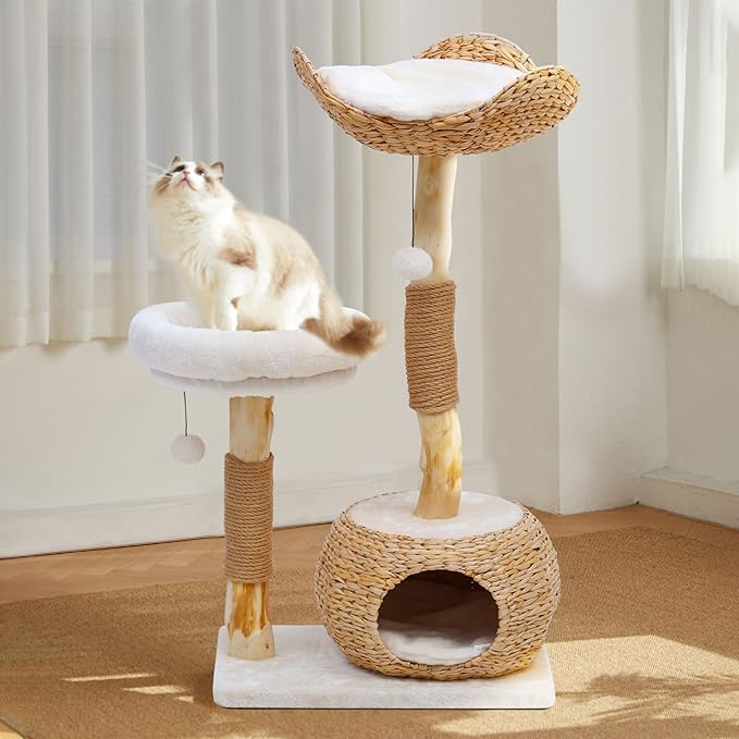 Wooden Cat Tree, Modern Cat Tree Tower with Jumping Platforms, Baskets, Cat Condo, 40" Cat Scratching Posts for Indoor Cats Kitten-Mewly Pet