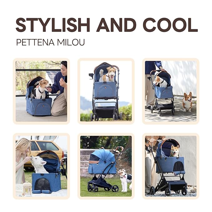 X-Fold Dog Stroller for Small/Medium Dogs up to 55 Lbs, Premium 3 in 1 Pet Stroller, Large All-Terrain Rubber Wheels, Navy Blue-Mewly Pet