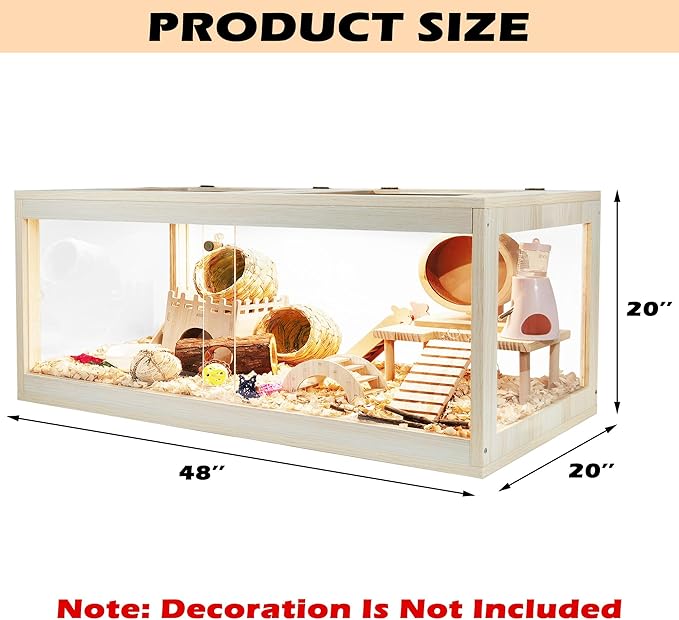 Prolee Hamster Habitat Chewproof, Mice and Rat Habitat with Transparent Sides, Hamster Cage with Openable Mesh Top, Solid Built with Lock Design (48" L x 20" W x 20" H)-Mewly Pet