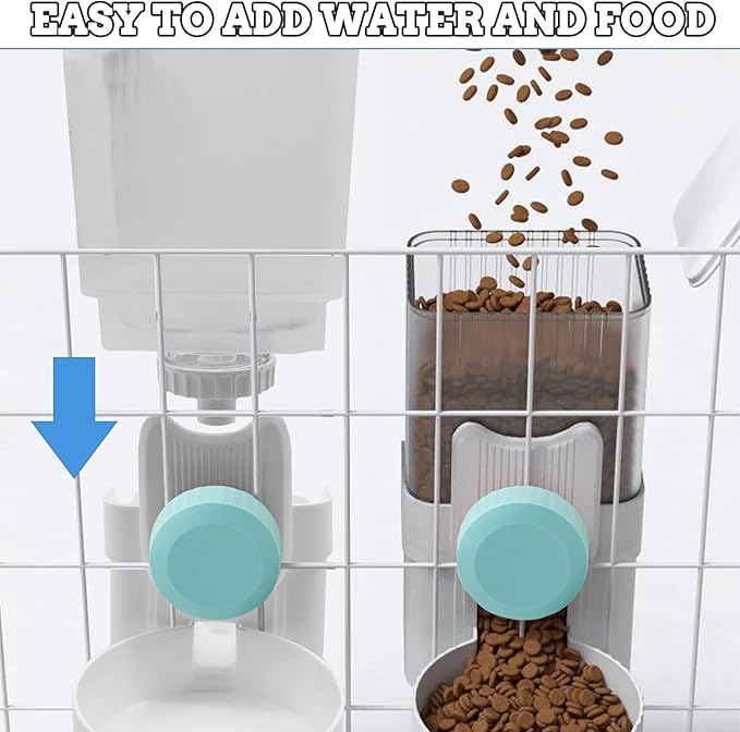 kathson Rabbit Gravity Auto Feeder Set 35oz Hanging Automatic Food Water Dispenser Cage Automatic Feeder Set for Rabbit Chinchilla Guinea Pig Hedgehog Ferret Kitty Puppy (Blue)-Mewly Pet