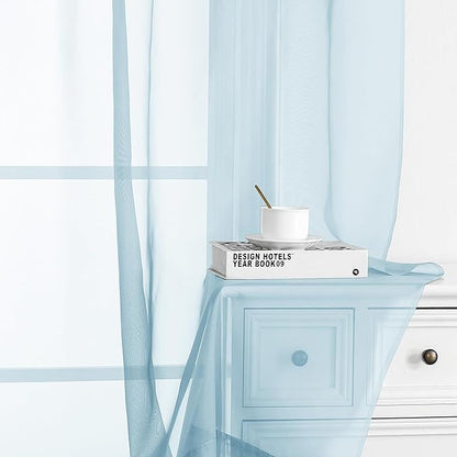 Chyhomenyc Sheer Sky Blue Tier Curtains 24 Inch Length, Small Window Curtains Treatment for Bathroom Living Room Basement, Short Rod Pocket Cafe Curtain, 42W x 24L Inches, 2 Panels