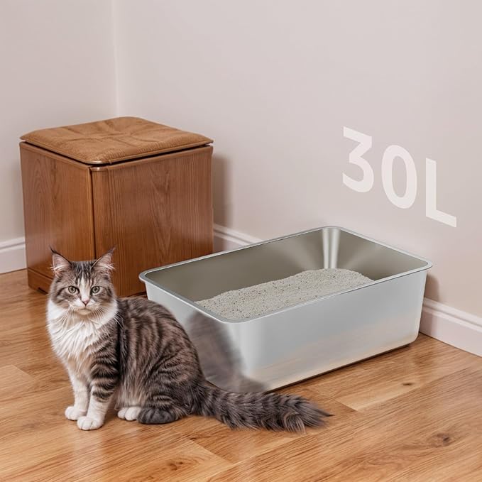 Stainless Steel Cat Litter Box 2 Pack-XXL Metal Litter Box for Adult Big Cats,Stainless Steel LitterBox Multiple Cats, Cat LitterBox -Pet Toilet Easy to Clean,Non Stick, No Smell-Mewly Pet