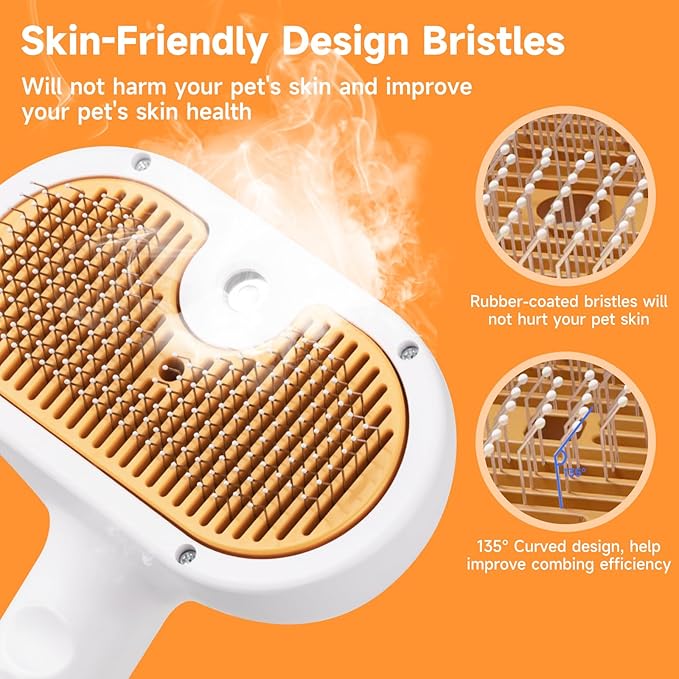 Steam Brush for Dog & Cat – 3-in-1 Pet Spray Hair Removal Comb – Pet Grooming & Shedding Steam – Includes Waterless Shampoo – Water Brush for Long & Short Haired Pets – Defur Spritz Comb-Mewly Pet