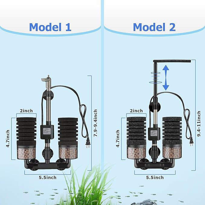 Aquarium Electric Sponge Filter with Submersible Water Pump Silence Motor for Shrimps,Bettas with Bio Ceramic Media Balls and 2 Spare Sponge,Venturi Nozzle and Rain Mode (S for 10-20 Gal)-Mewly Pet