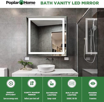 LED Vanity Bathroom Mirror 32 x 32 in. Wall Mounted, Dimmable, Lighted, Anti-Fog Mirror – Modern, Frameless Design