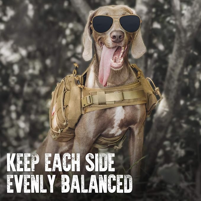 OneTigris Dog Backpack for Medium & Large Dogs, Nylon Backpack for Dogs Tactical Pet Backpack with Side Pockets for Hiking Walking Training Running (Brown, Large)-Mewly Pet