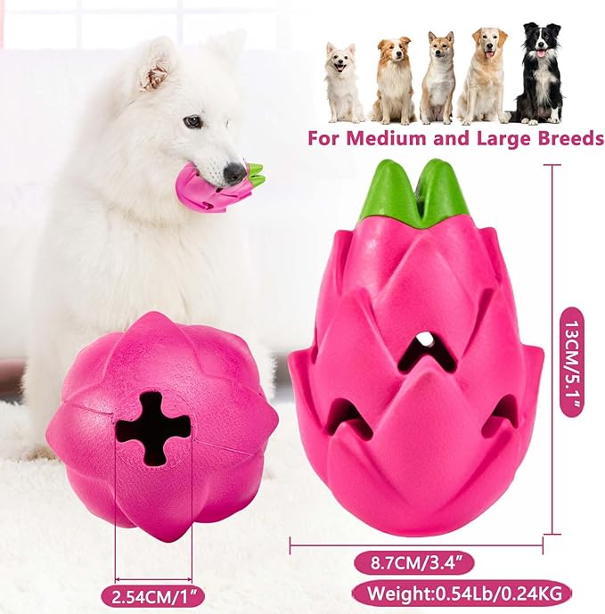AUSCAT Dog Treat Dispensing Toys, Dispensing Puzzle Dog Toy for Aggressive Chewers, Rubber Dog Treat Dispenser, Interactive Stimulation Dog Food Toys, Pitaya Shape-Mewly Pet