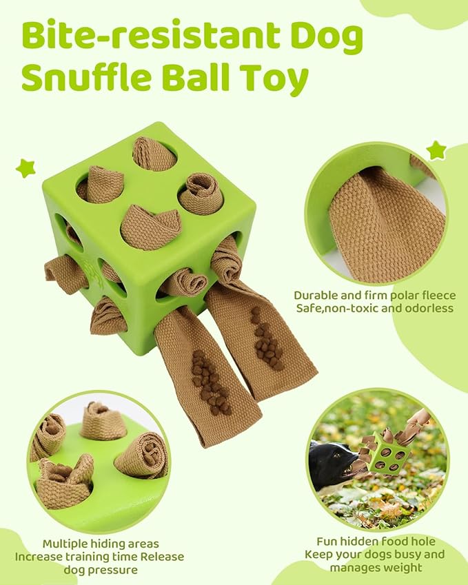 Interactive Puzzle Dog Toy Encourage Natural Foraging Skill, Durable Dog Enrichment Toy Snuffle Cube Cloth Strip with Hide & Seek Food, Slow Feeder for Mind Stimulate & Stress Relief (Green)-Mewly Pet