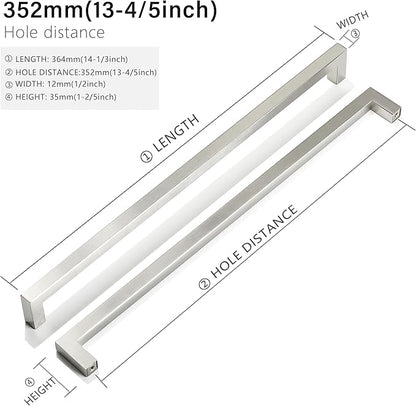 Cabinet Pulls Brushed Nickel Cabinet Handles Square Drawer Pulls, 50 Pack 13-4/5 Inch Stainless Steel Kitchen Door Cupboard Cabinet Handles, Hardware Drawer Handles, 352mm Hole Centers