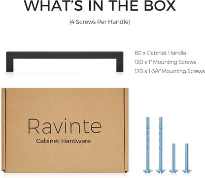 Ravinte 60 Pack 7-1/2 Inch Square Cabinet Handles - Matte Black Pulls for Kitchen Drawers and Cabinets - Hardware for Cupboards