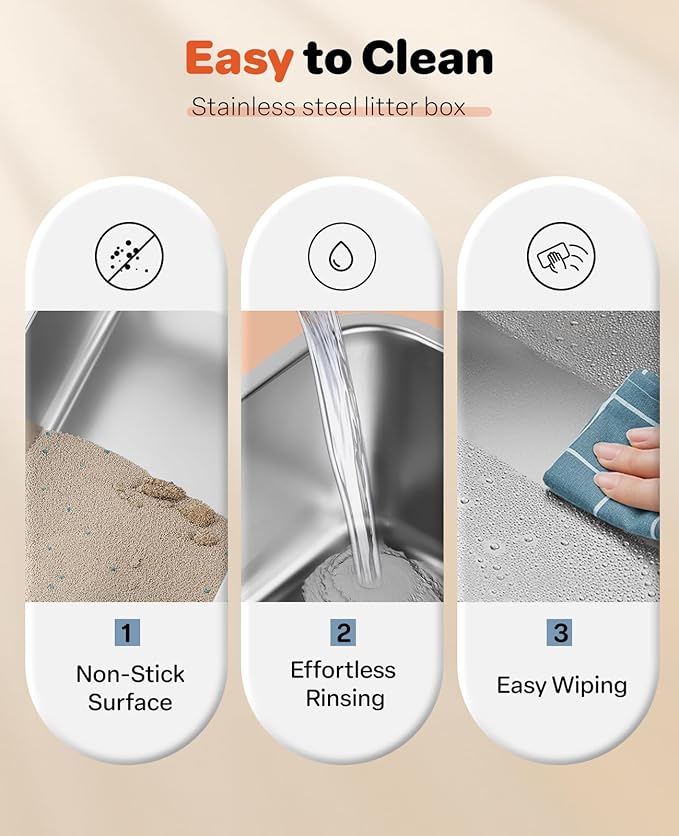 Stainless Steel Litter Box with Lid, 23.5" L x 15.8" W x 12.6" H, XL Metal Cat Box for Big Cats, High Sided Kitty Litter Box with Scoop & Pee Pads, Non-Sticky, Anti-Leakage, Easy to Clean (Black)-Mewly Pet