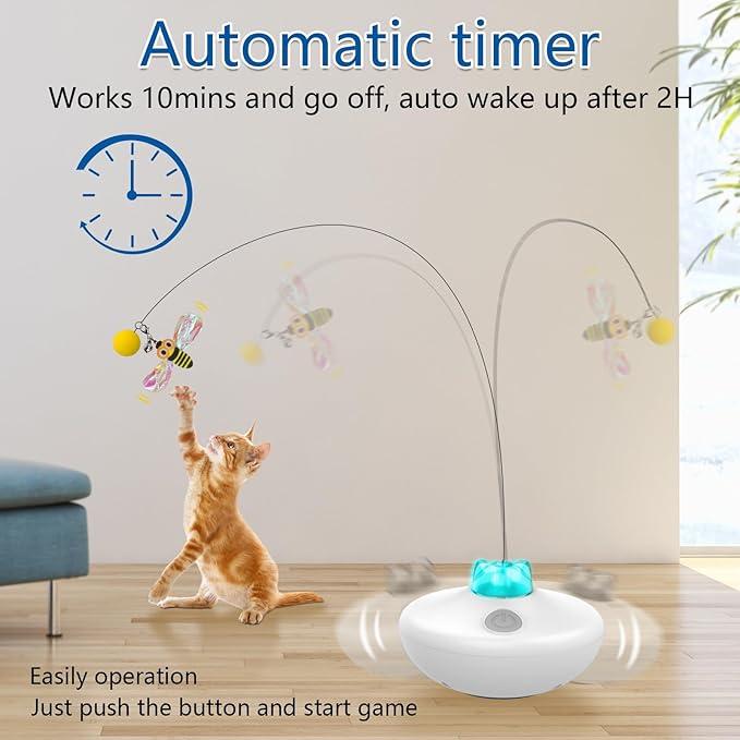 Interactive Cat Toys Cat Exercise Tumbler, Rechargeable Cat Toys for Indoor Cats Spin Butterfly Game Teasing Kitty, Extra Long Feather Wand (P33 cat Toys)-Mewly Pet